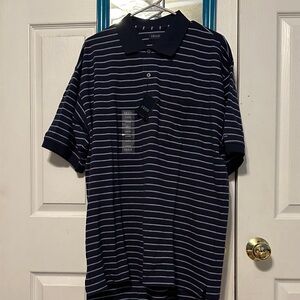 NWT Izod Men's Polo with Navy and White Stripes. Size Large.
